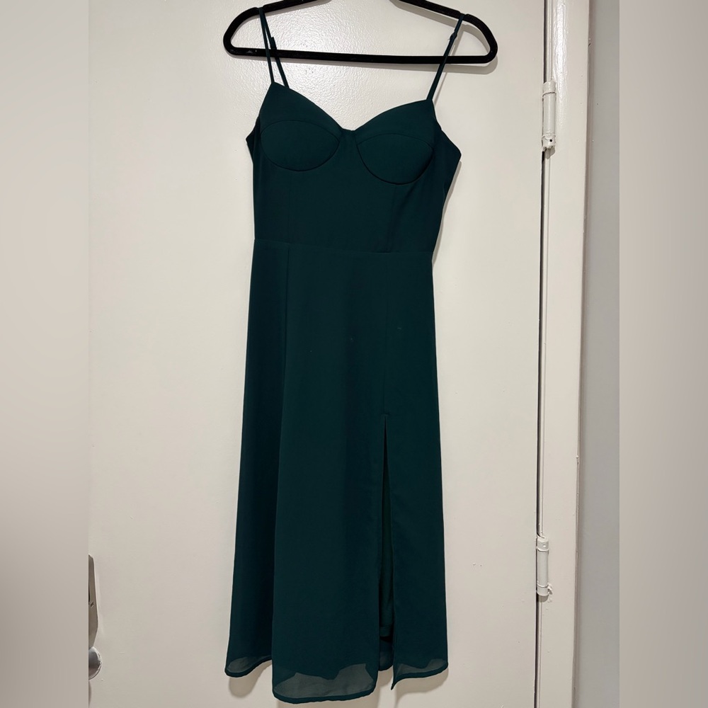 Windsor Dark Green Midi Dress with Spaghetti Straps